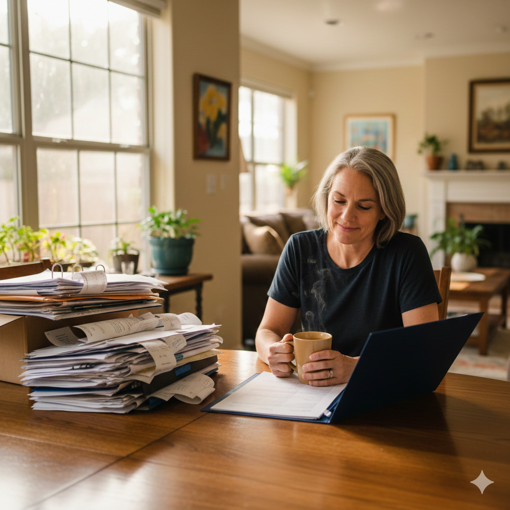 Can You Sell An Inherited Property In Austin, Texas Without Listing It? A person feeling relieved while reviewing a simple offer for an inherited Austin property, choosing a private sale over a complex listing.
