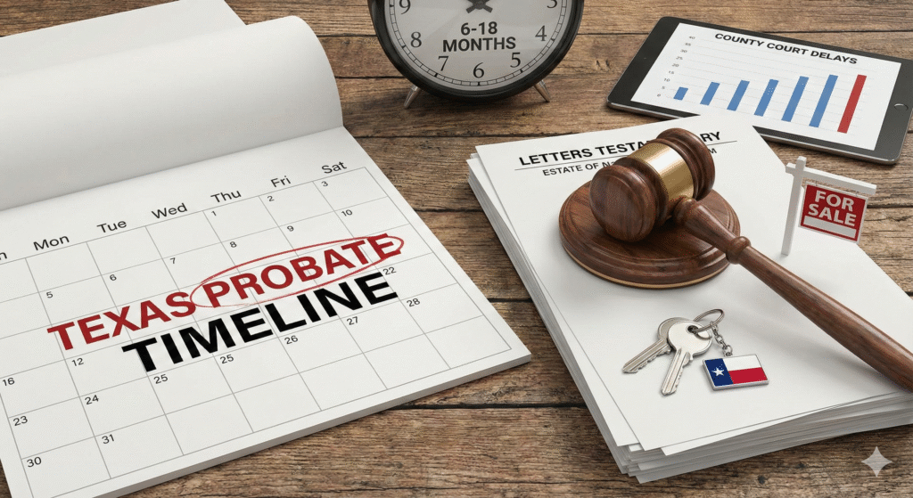 How Long Does It Take To Sell A House During Probate In Texas?  To sell a house during probate in Texas typically takes 6 to 18 months total. The legal process to obtain authority (Letters Testamentary) usually requires 3 to 6 months, followed by 2 to 6 months to market and close on the property. However, this timeline varies significantly by county; complex estates in busy courts like Harris County may take longer, while Independent Administration in efficient counties can be much faster.